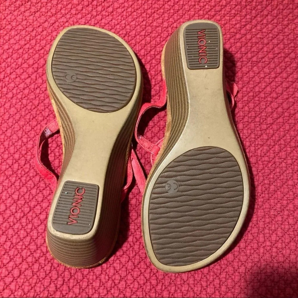 VIONIC Sz 5 Park Orchid Leather Thong Wedge  Suede Insole Sandals - Picture 5 of 9